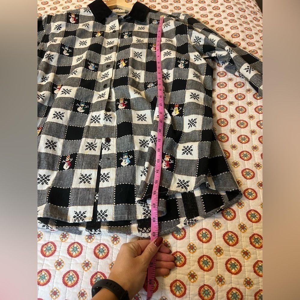 Vintage 90s Christmas Flannel Plaid Embroidered Button Down Sweater Size XL - Picture 7 of 8